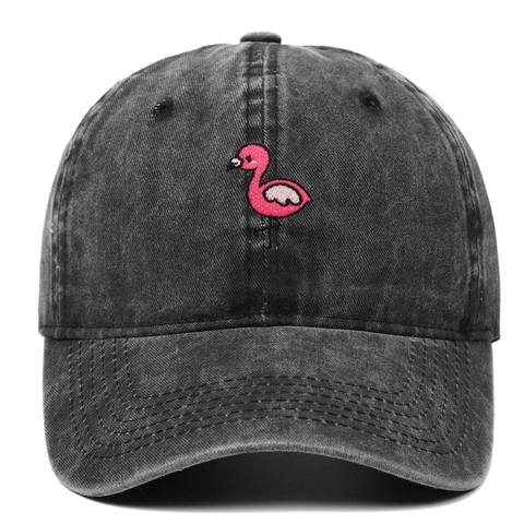 Washed Cotton Baseball Cap Vintage Pink Flamingo Embroidery Adjustable Dad Hat Casual Streetwear For Men Women