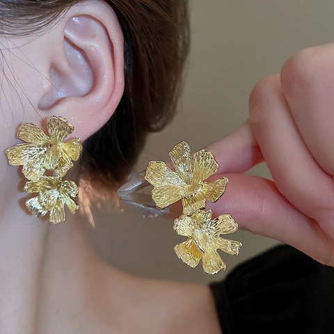 Pendientes De Botón De Flor Retro Franceses Diseño Floral Con Textura Metálica Con Poste De Plata De Ley 925 Para Mujer