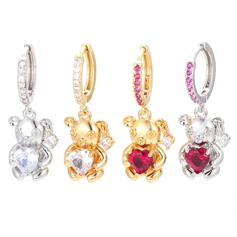 Herz Zirkonia Bär Hängeohrringe Kupfer Vergoldet Modeschmuck Für Damen Mädchen Süßes Geschenk