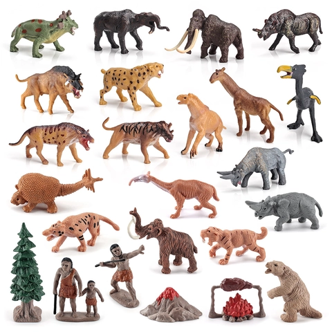 Realistic Prehistoric Animal Simulation Ancient World Mammoth Sabertooth Tiger Primitive Human Educational Learning Toy Figures
