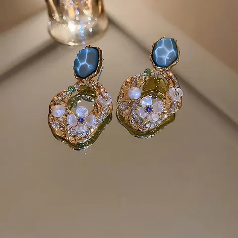 Orecchini In Künstliche Perle Con Fiori Svuotati Retro Francesi Lega Strass Con Perno Per Orecchini In Argento Sterling 925 Per Donna Eleganza