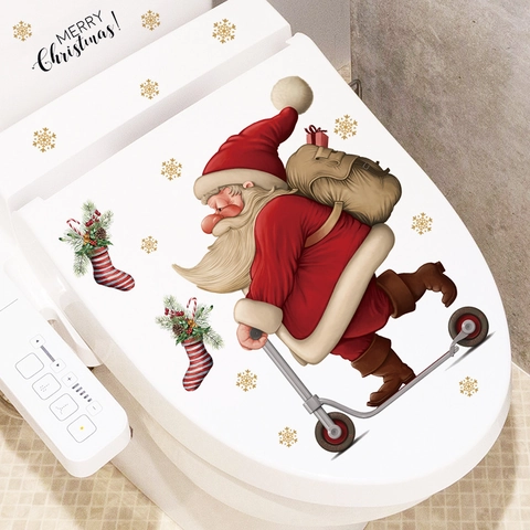 Weihnachts Weihnachtsmann Toilettendeckel Aufkleber PVC Abnehmbar Wasserdicht Badezimmer Dekor Feiertag Abziehbilder Schneeflocken Muster