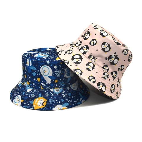 Chapeau Bob Réversible Polyester Protection Solaire Pliable Imprimé Pingouin Chouette Chapeau De Pêcheur Extérieur Hommes Femmes