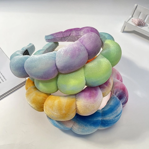 Tie Dye Padded Headband Colorful Velvet Sponge Thickened Cloud Hair Band For Makeup Face Washing SPA Headwear For Women