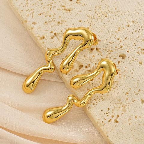 18K Gold Plated Stainless Steel Irregular Water Drop Liquid Metal Stud Earrings For Women Minimalist Fashion