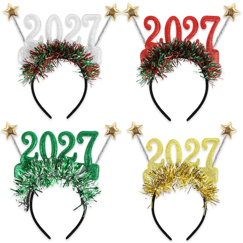 Cerchietto per Capelli per Capodanno Natale 2027 Stella Carta Glitterata Accessori per Feste Festivo Decorazione in Plastica per Bambini Donna