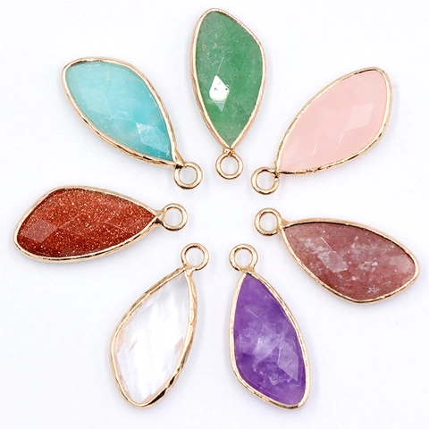 Dijes De Piedras Preciosas Facetadas En Forma De Lágrima Cristal Natural Colgantes Con Borde Dorado Para Fabricación Joyas DIY
