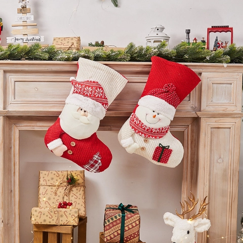 Calza Di Natale Sacchetto Regalo Appeso In Feltro Maglia Juta Con Babbo Natale Pupazzo Di Neve Renna Bambola Decorazione Casa
