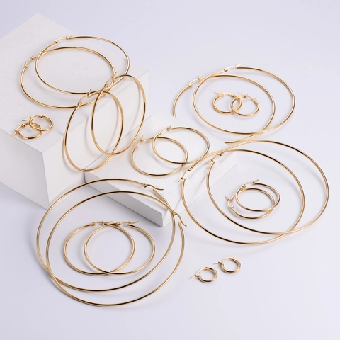 Minimalist Hoop Earrings 316L Stainless Steel 18K Gold Plated Polished Large Round Circle Fashion Jewelry For Women