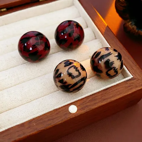 Bolvormige Oorknopjes Met Luipaardprint Hars Legierung En 925 Sterling Zilveren Oorbellenpost Chic Sieraden Voor Dames