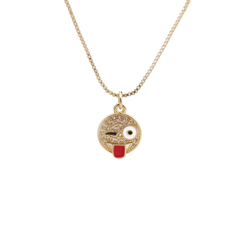 Collar Con Colgante De Emoji Carita Sonriente Cobre Chapado En Oro Circonita Cúbica Joyería De Moda Para Mujer