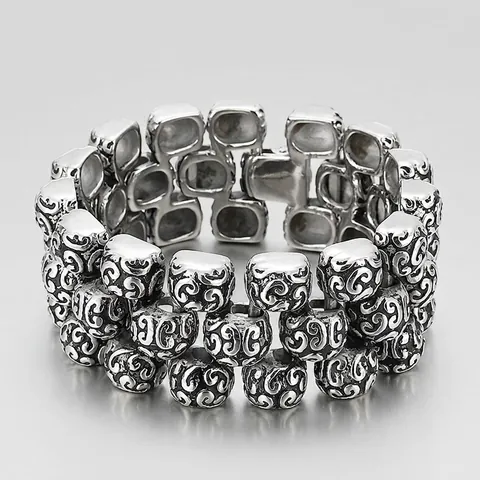Men Bracelet 316L Stainless Steel Vintage Silver Color Wide Heavy Weight Celtic Weave Floral Carving Hip Hop Punk Biker