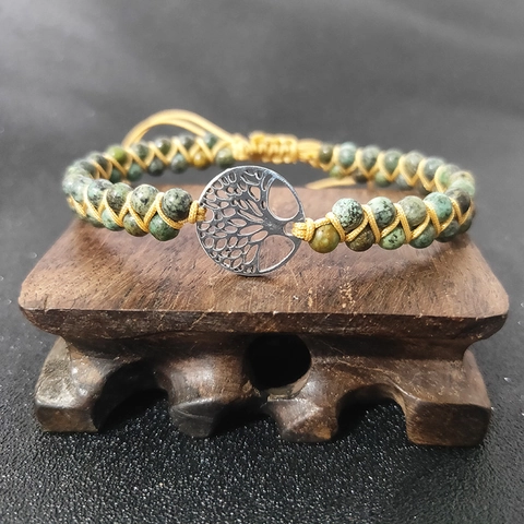 Bracelet Arbre De Vie En Turquoise Africaine Tressé Main Acier Inoxydable Pierre Naturelle Bijoux Bohème Ethnique Ajustable