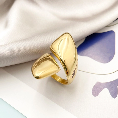 Bague Ouverte Géométrique Irrégulière Minimaliste en Acier Inoxydable Abstrait Plaqué Or Bijoux pour Femmes Hommes