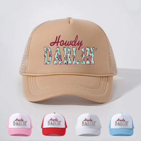 Cappello Trucker Con Stampa Floreale Howdy Darlin Rete Traspirante Visiera Curva Retrò Regolabile Snapback