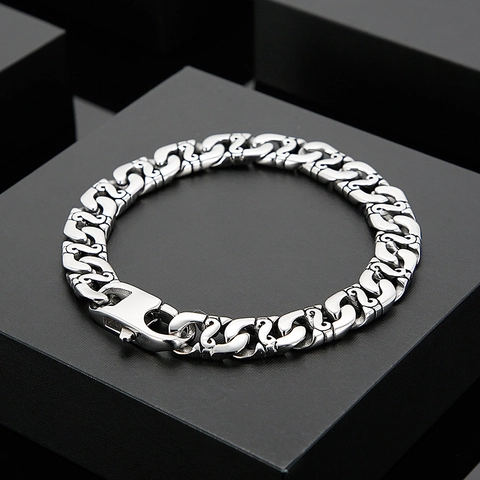 Men Necklace And Bracelet 316L Stainless Steel Vintage Pattern Minimalist Heavy Chain Silver Color