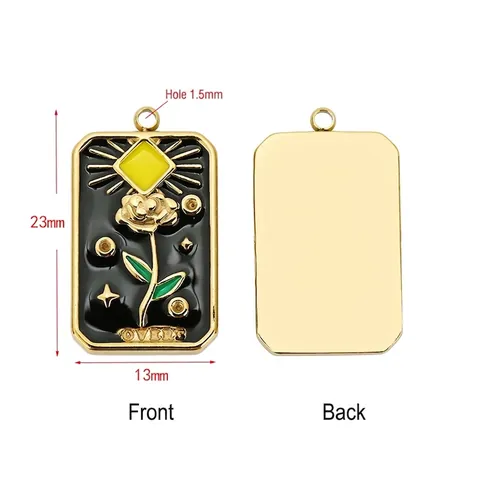 Rectangular Tarot Card Charm Pendant Stainless Steel Enamel Relief Rose Flower Lovers Theme For DIY Jewelry Making
