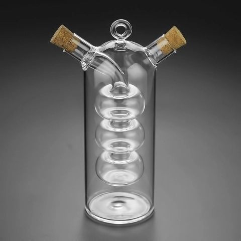 Glass Oil Vinegar Dispenser Bottle With Cork Stoppers Dual Chamber Double Layer Creative Spherical Inner For Kitchen Cooking