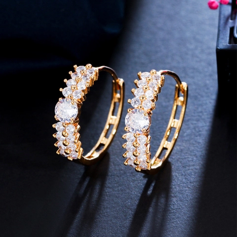 Eleganti Orecchini a Cerchio in Rame Con AAA Zirconia Stile Coreano Doppia Fila Micro Intarsio Oro Argento Gioielli Donna