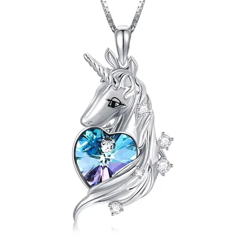 Verzilverde Zinklegering Eenhoorn Hart Hanger Ketting Met Gradiënt Kristal En Zirkoon Voor Vrouwen Meisjes Mode Cadeau