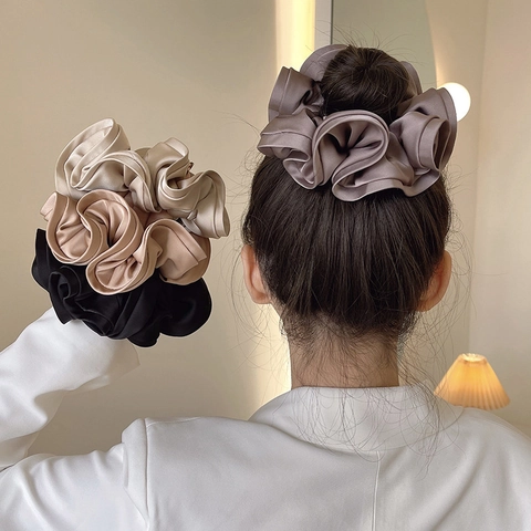 Französisch Satin Scrunchies Übergroße Gekräuselte Seidige Haargummis Für Damen Elegante Einfache Haar Accessoires