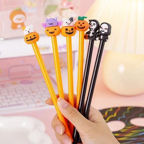 Penne Gel Halloween Cartone Animato Zucca Fantasma Teschio Decorazione Silicone Inchiostro Nero Cancelleria Per Regali Festa