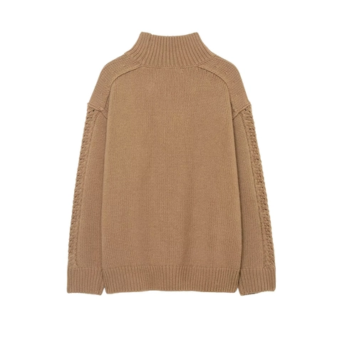 Maglione In Maglia Grossa Di Poliestere Da Donna Collo Lupetto Casual Largo Maniche Lunghe Treccia Retro