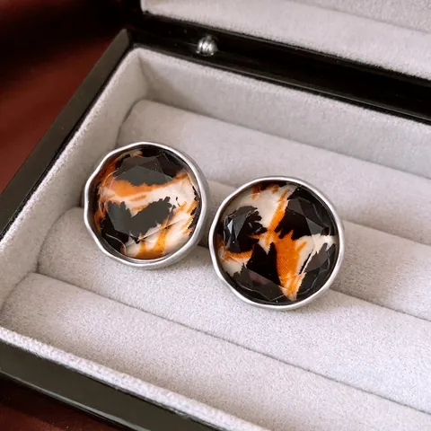 Vintage Round Leopard Print Stud Earrings With Faceted Acrylic And 925 Sterling Silver Earring Post For Women