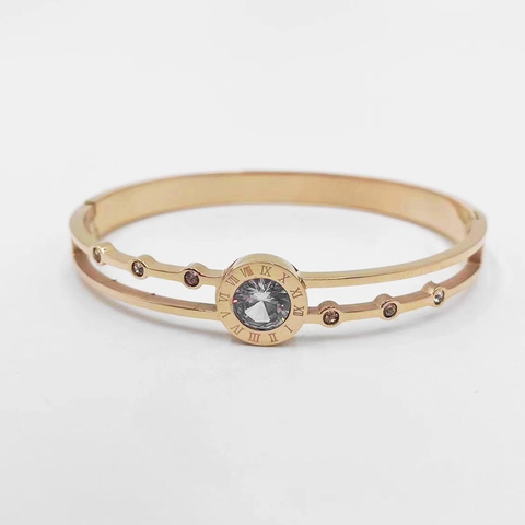 Titanium Steel Roman Numerals Bracelet For Women Hollow Bangle With Rhinestone Inlaid Fashion Jewelry Gold Rose Gold Silver