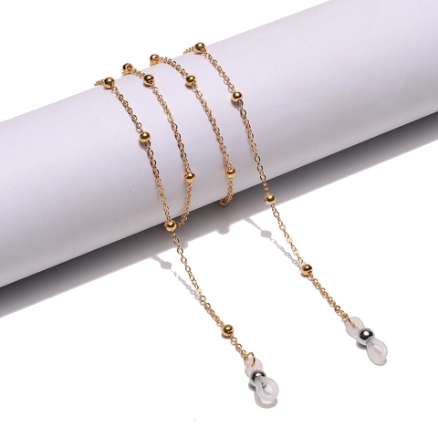 Metal Glasses Chain And Mask Lanyard With Round Beads Copper Anti-Slip Eyewear Strap Holder For Women Men