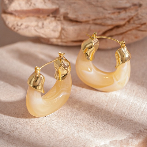 Retro U-Shaped Hoop Earrings Acrylic Resin Geometric With Stainless Steel Earring Post French Style For Women