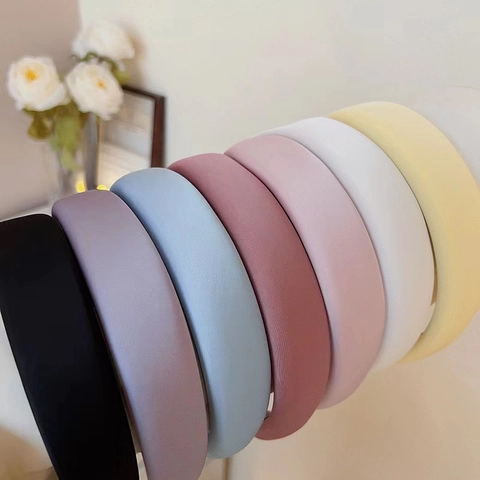 Wide Satin Fabric Sponge Padded Headband Solid Color Hair Styling Accessory For Women High Top Elegant Headpiece