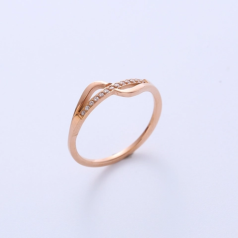 Δαχτυλίδι Από Ανοξείδωτο Ατσάλι Rose Gold Γυναικείο Κομψό Κυματιστό Σχέδιο Με Στρας Μόδα Κοσμήματα