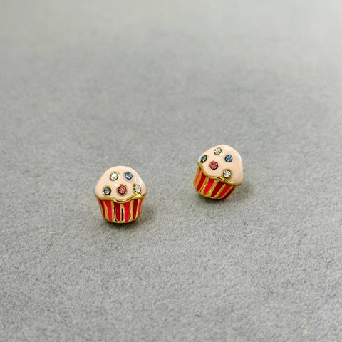 Simpatici Orecchini a Bottone Cupcake Rosa per Donna Gioielli in Rame Smalto Strass Con Perno in Argento Sterling 925