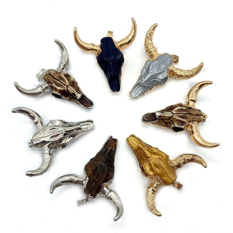 Bull Head Skull Pendant Acrylic Alloy Longhorn Cow Bone Style Charms For DIY Necklace Jewelry Making Vintage Gothic
