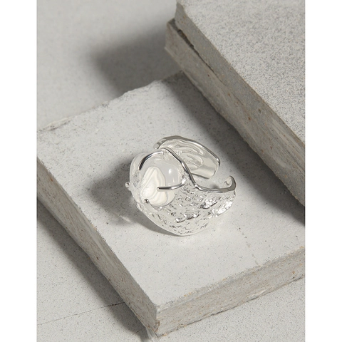 Unregelmäßiger Kristallring Aus 925 Sterling Silber Texturiertes Falten Design Verstellbarer Offener Schmuck