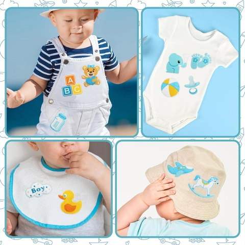 Cartoon Baby Thema Bestickte Aufnäher Polyester Nähapplikationen Für Kleidung Dekoration Blau Gelb Tiere Süßer Stil