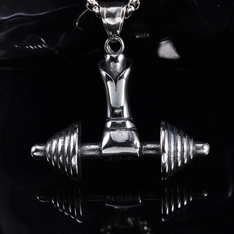 Collana Con Pendente Manubrio Fitness Acciaio Inossidabile Pugno Sollevamento Pesi Gioielli Sportivi Hip Hop