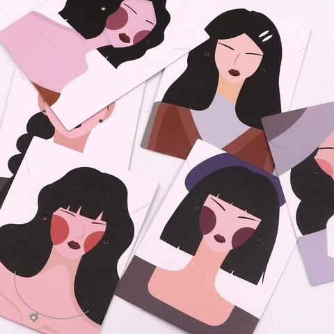Jewelry Display Cards Fashion Illustration Woman Portrait Earring Packaging Paperboard Holders For Studs Necklaces