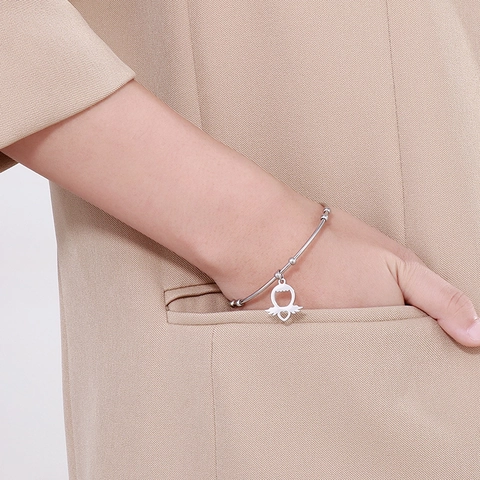 Stainless Steel Open Bangle Bracelet With Winged Heart Pendant Adjustable Minimalist Fashion Jewelry For Women