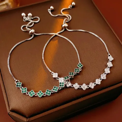 Clover Bracelet Copper Zircon Adjustable Drawstring Flower Elegant Luxury Jewelry For Women