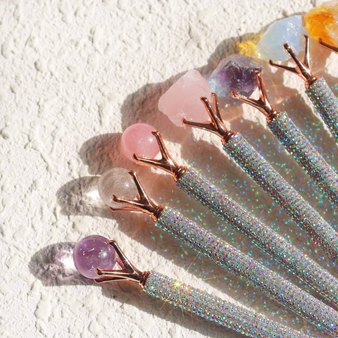 Penna A Sfera Con Pietra Di Cristallo Naturale E Strass Metallo Oro Rosa Cancelleria Per Ufficio Regalo Per Donne