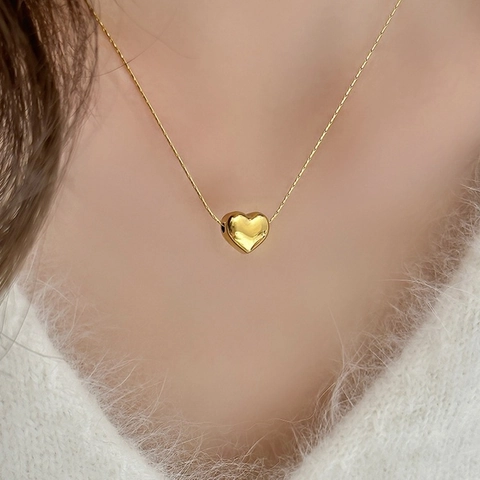 Heart Pendant Necklace Stainless Steel Minimalist Elegant 3D Love Heart Charm Jewelry Gift For Women Girls
