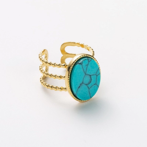 Anillo In Acciaio Inossidabile Vintage Intarsio In Pietra Turchese Naturale Aperto Regolabile Gioielleria Boho Per Donna