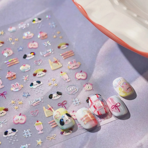 Adesivi Per Nail Art Cartoni Animati Coniglio Stella Cuore Motivo Laser Olografico 5D Rilievo Adesivi Manicure Decalcomanie