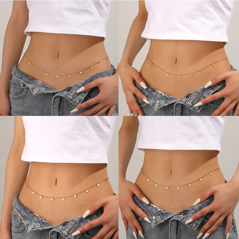 Edelstahl Taillenkette Gold Überzogen Body Chain Mit Stern Mond Herz Kleeblatt Schmetterling Anhängern Für Damen Sommer Schmuck