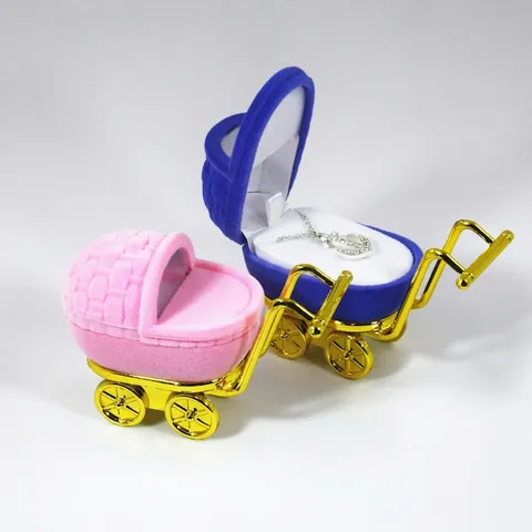 Portagioie A Forma Di Passeggino Organizzatore Velluto Per Anello Orecchino Collana Telaio Metallo Dorato Regalo