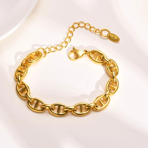 Bracciale A Catena Minimalista In Acciaio Inossidabile Placcato Oro 18K Maglia Naso Di Maiale Gioielli Per Donna