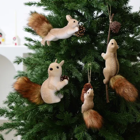 Addobbi Natalizi Scoiattolo In Floccatura E Pelliccia Sintetica Con Pigna Naturale Decorazione Festiva Animali Del Bosco