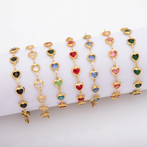 Fashion Gold Stainless Steel Heart Rhinestone Bracelet Anklet Necklace Waist Chain For Women Colorful Crystal Heart Jewelry